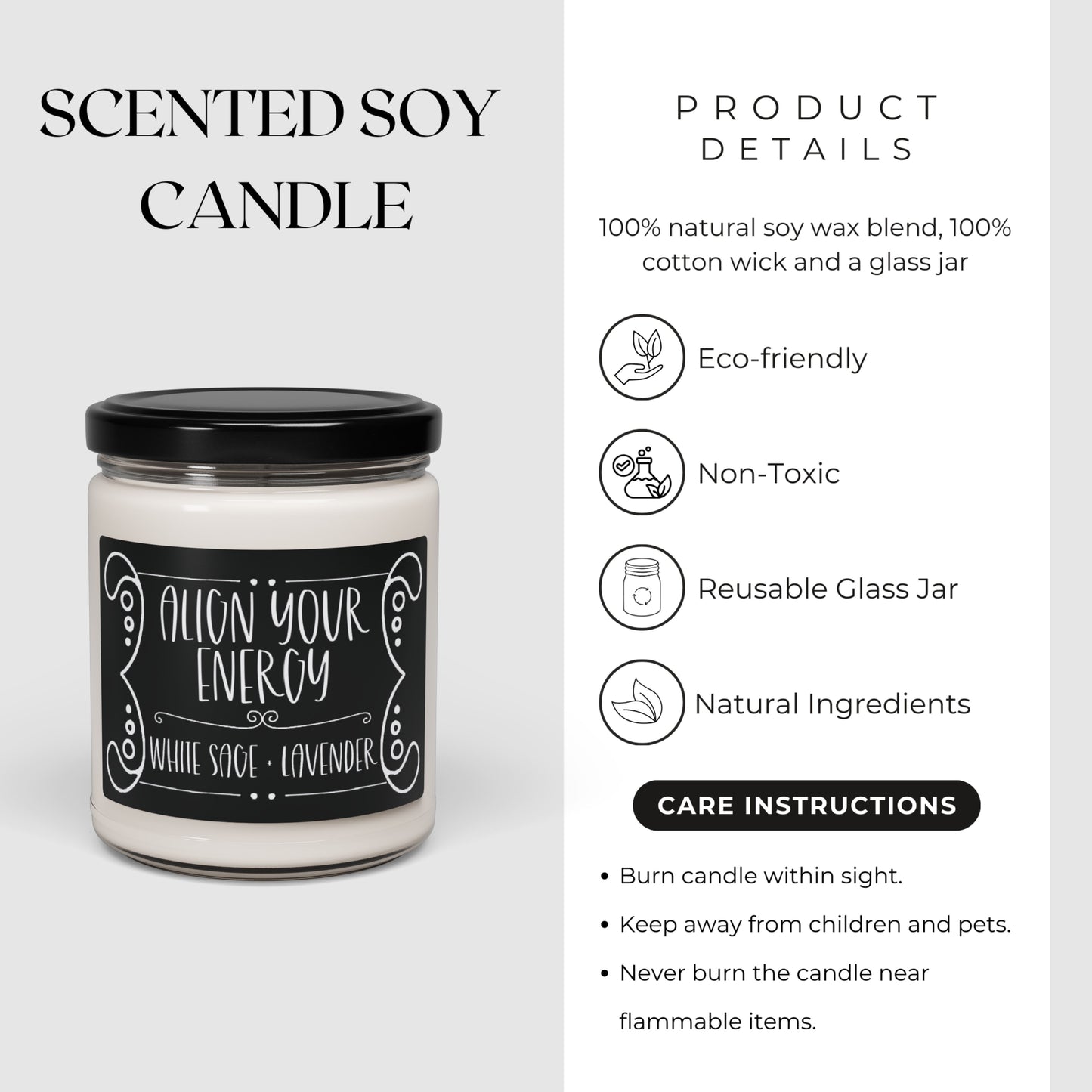 Spiritual Candle "Align your energy" Scented and Unscented Options 9oz Soy Wax