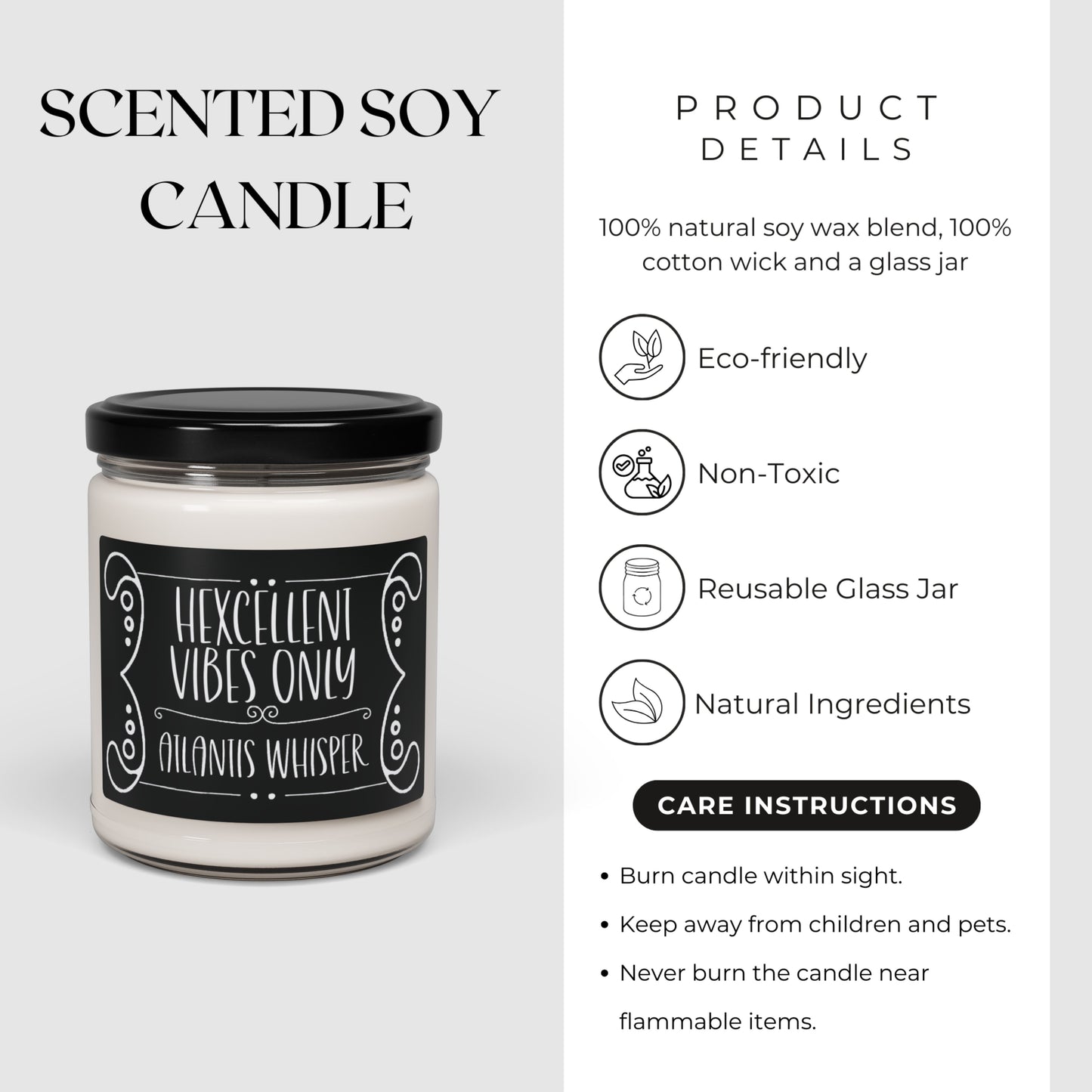 Funny Witchy Candle "Hexcellent vibes only" Scented and Unscented Options 9oz Soy Wax