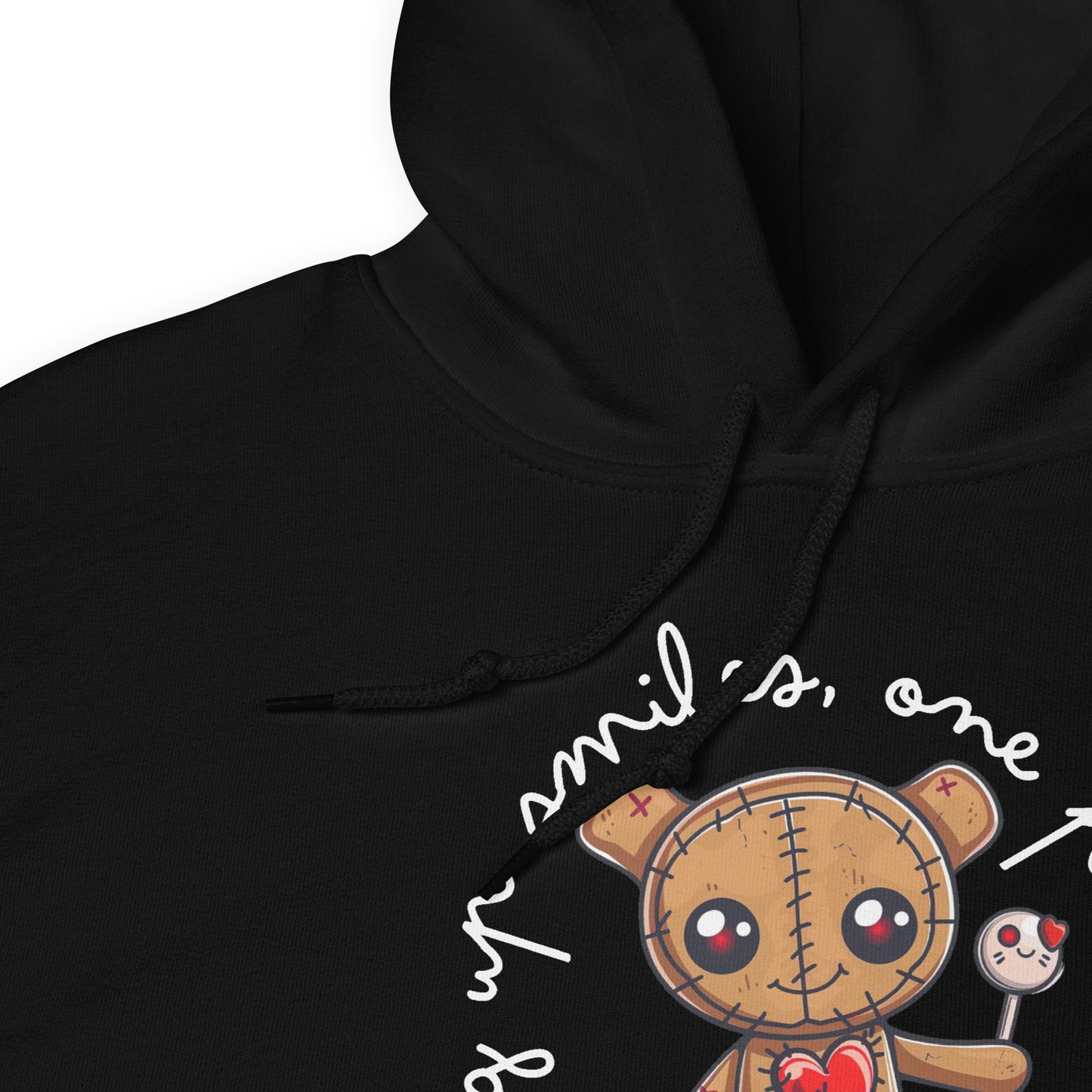 Voodoo Doll Quote: "Stitching up smiles one pin at at time" Unisex Hoodie