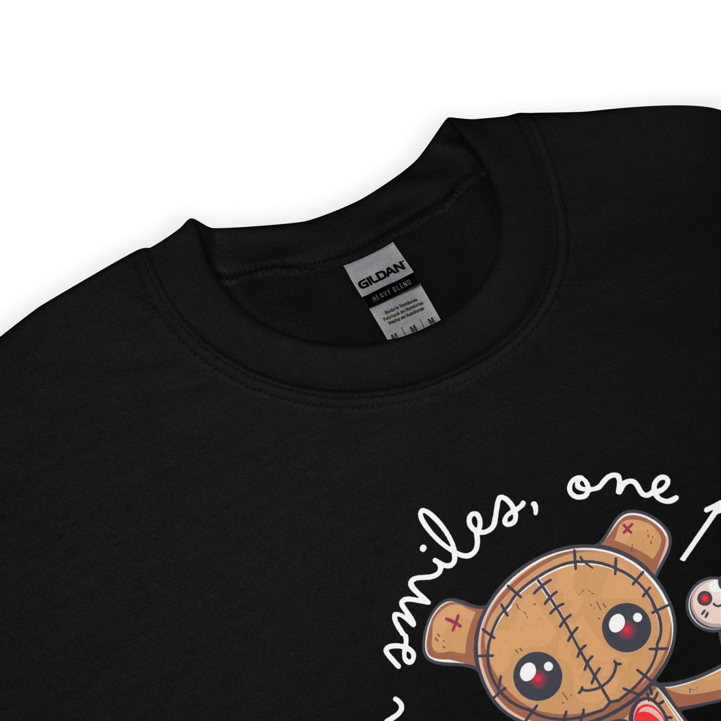 Voodoo Doll Quote: "Stitching up smiles on pin at a time" Unisex Sweatshirt