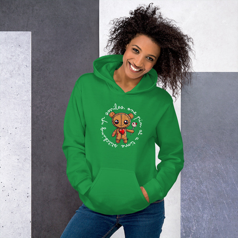 Voodoo Doll Quote: "Stitching up smiles one pin at at time" Unisex Hoodie