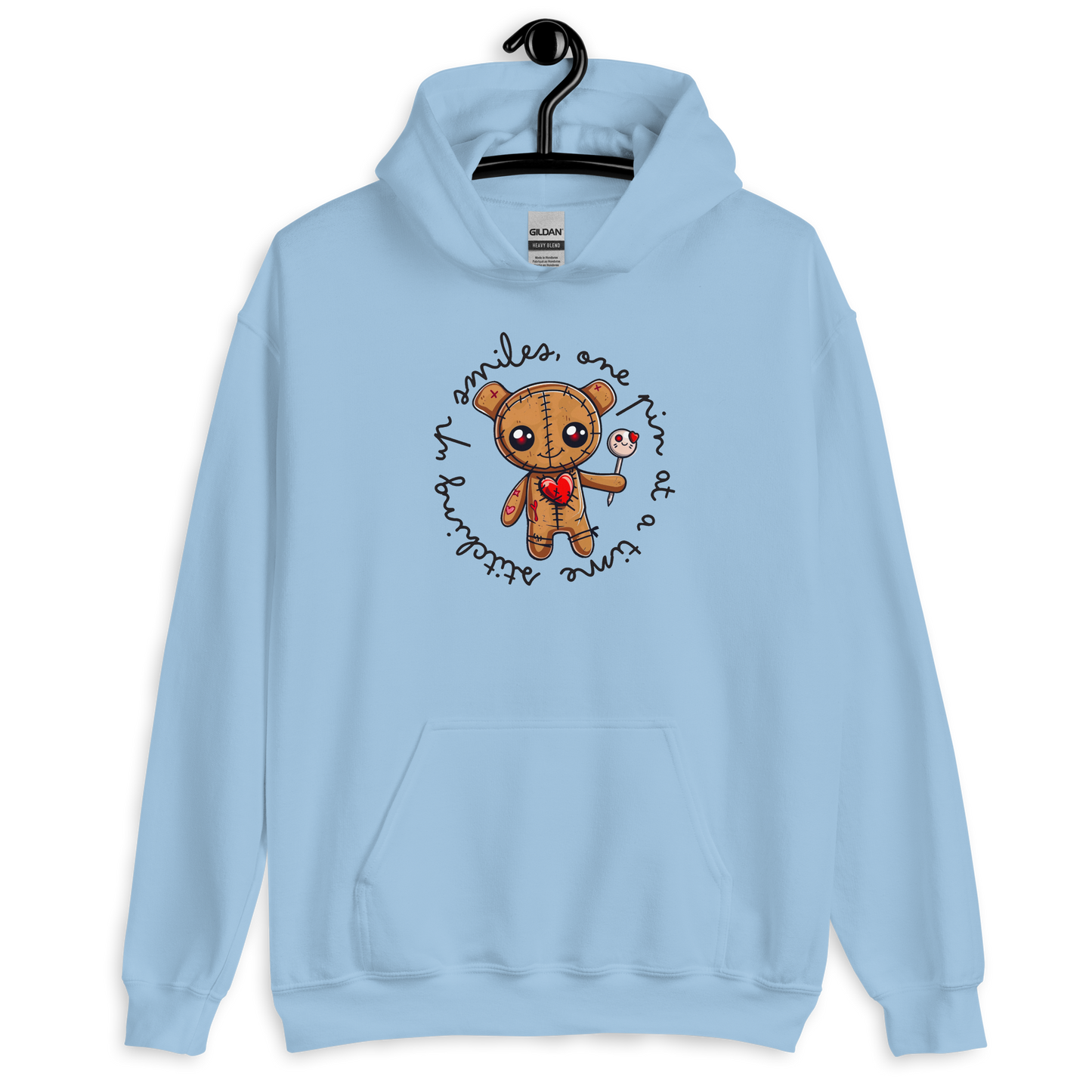 Voodoo Doll Quote: "Stitching up smiles one pin at at time" Unisex Hoodie