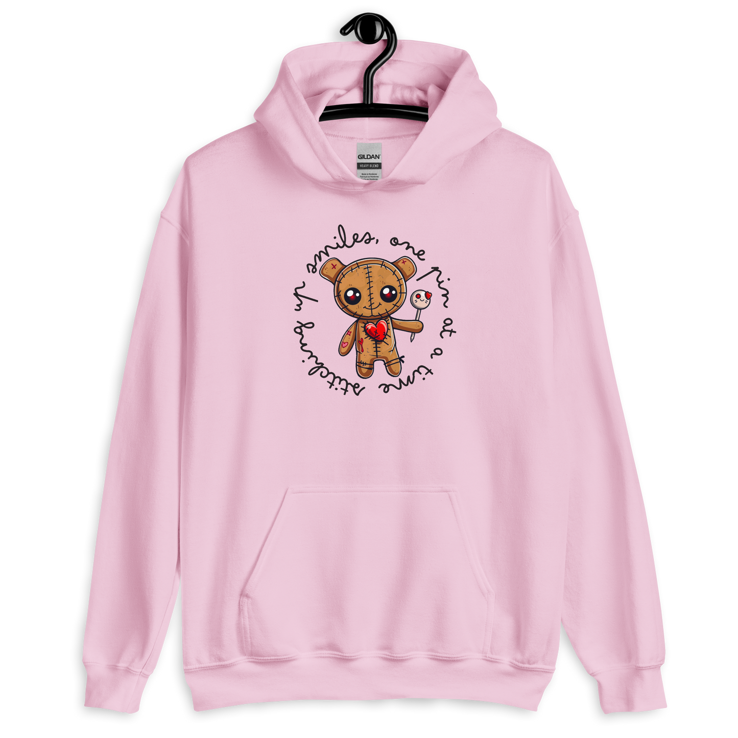 Voodoo Doll Quote: "Stitching up smiles one pin at at time" Unisex Hoodie
