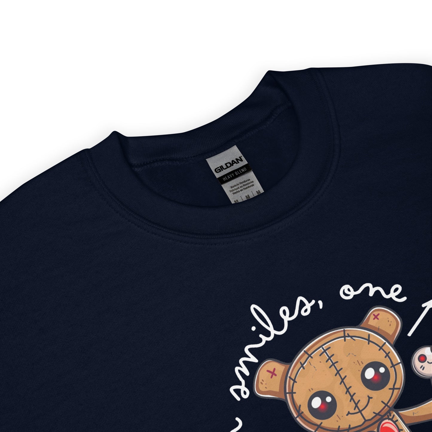 Voodoo Doll Quote: "Stitching up smiles on pin at a time" Unisex Sweatshirt