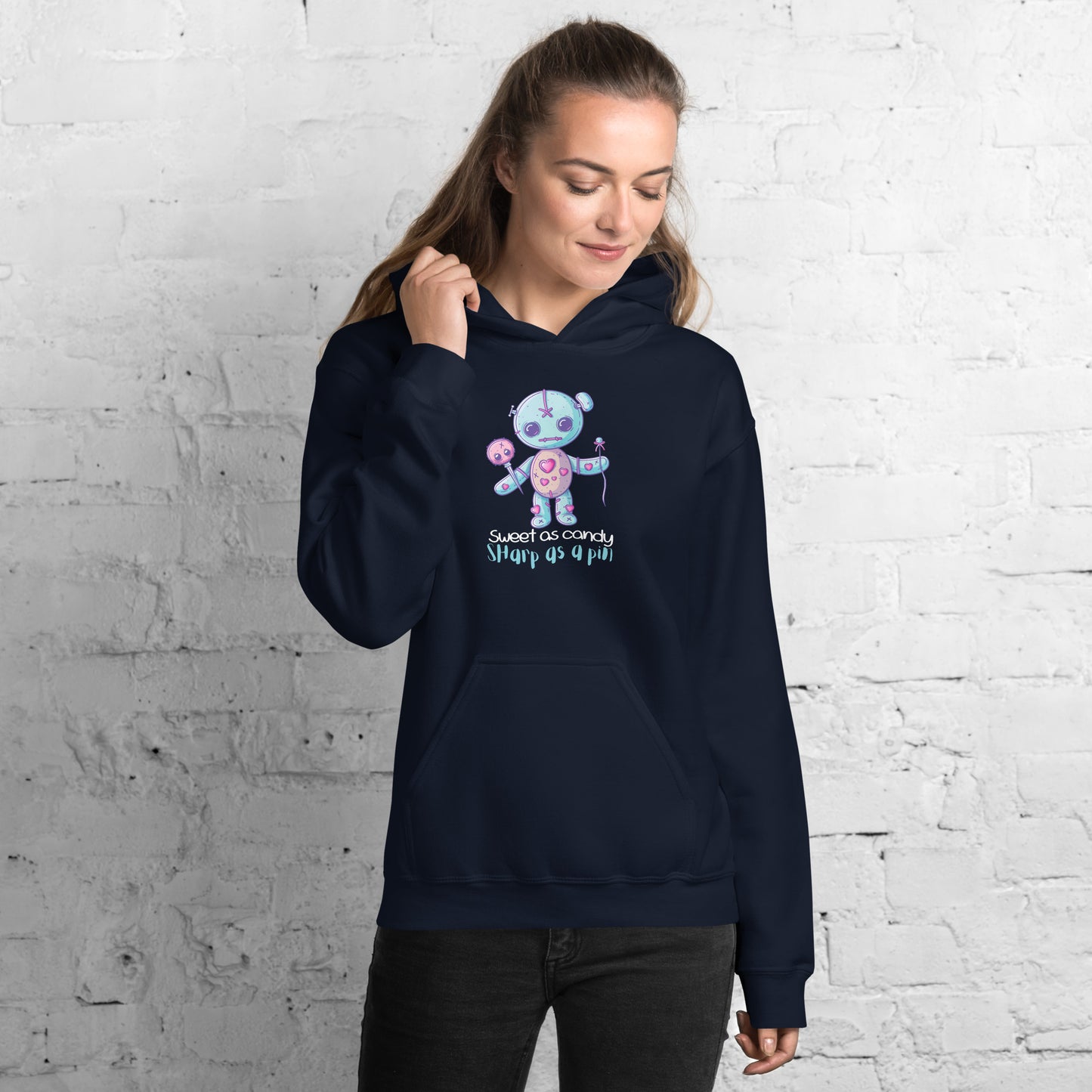 Voodoo Doll Quote: "Sweet as candy sharp as a pin" Unisex Hoodie