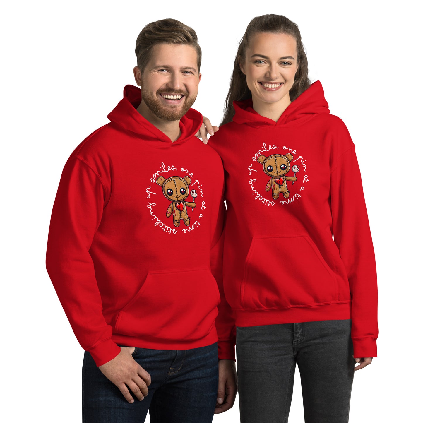 Voodoo Doll Quote: "Stitching up smiles one pin at at time" Unisex Hoodie