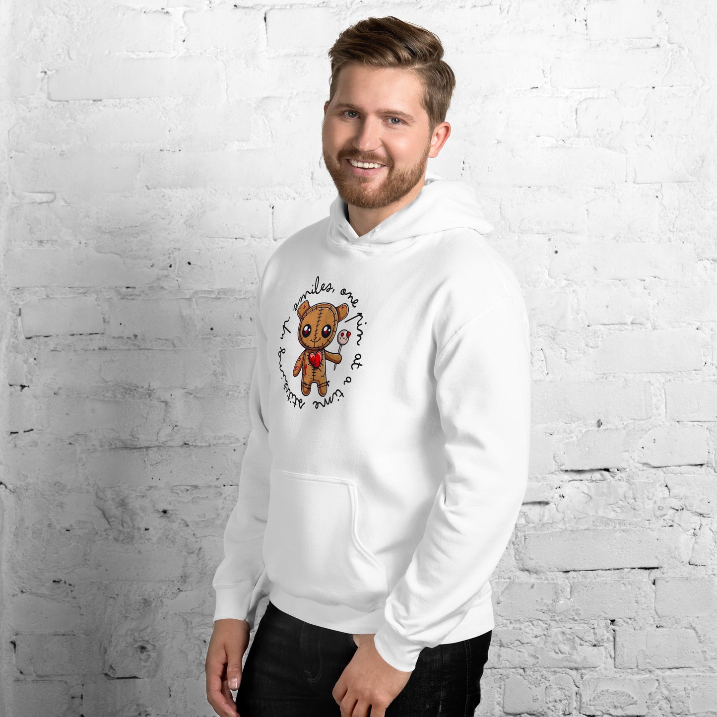 Voodoo Doll Quote: "Stitching up smiles one pin at at time" Unisex Hoodie