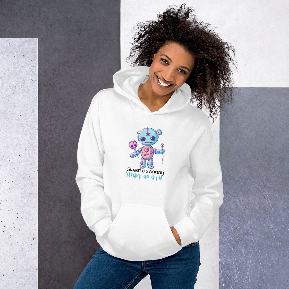 Voodoo Doll Quote: "Sweet as candy sharp as a pin" Unisex Hoodie