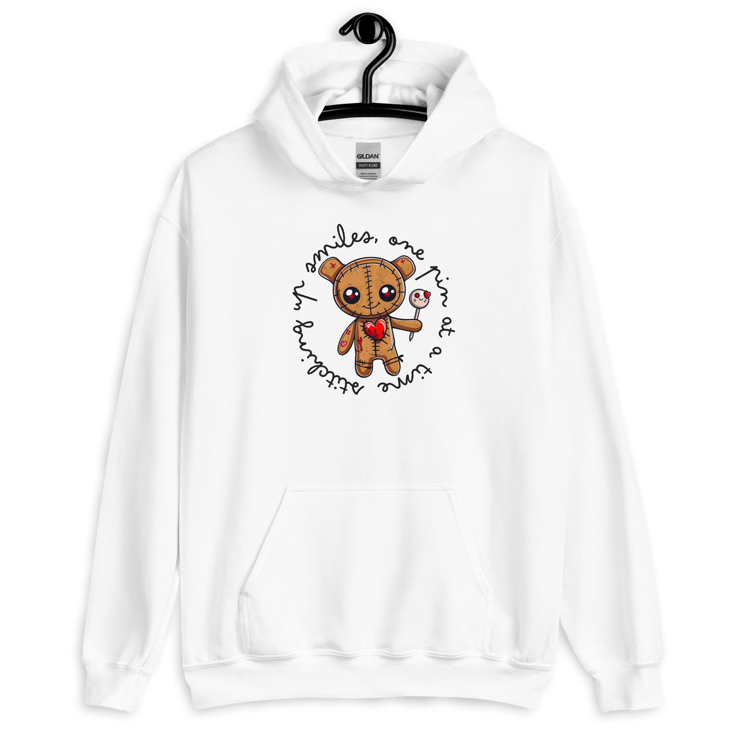 Voodoo Doll Quote: "Stitching up smiles one pin at at time" Unisex Hoodie