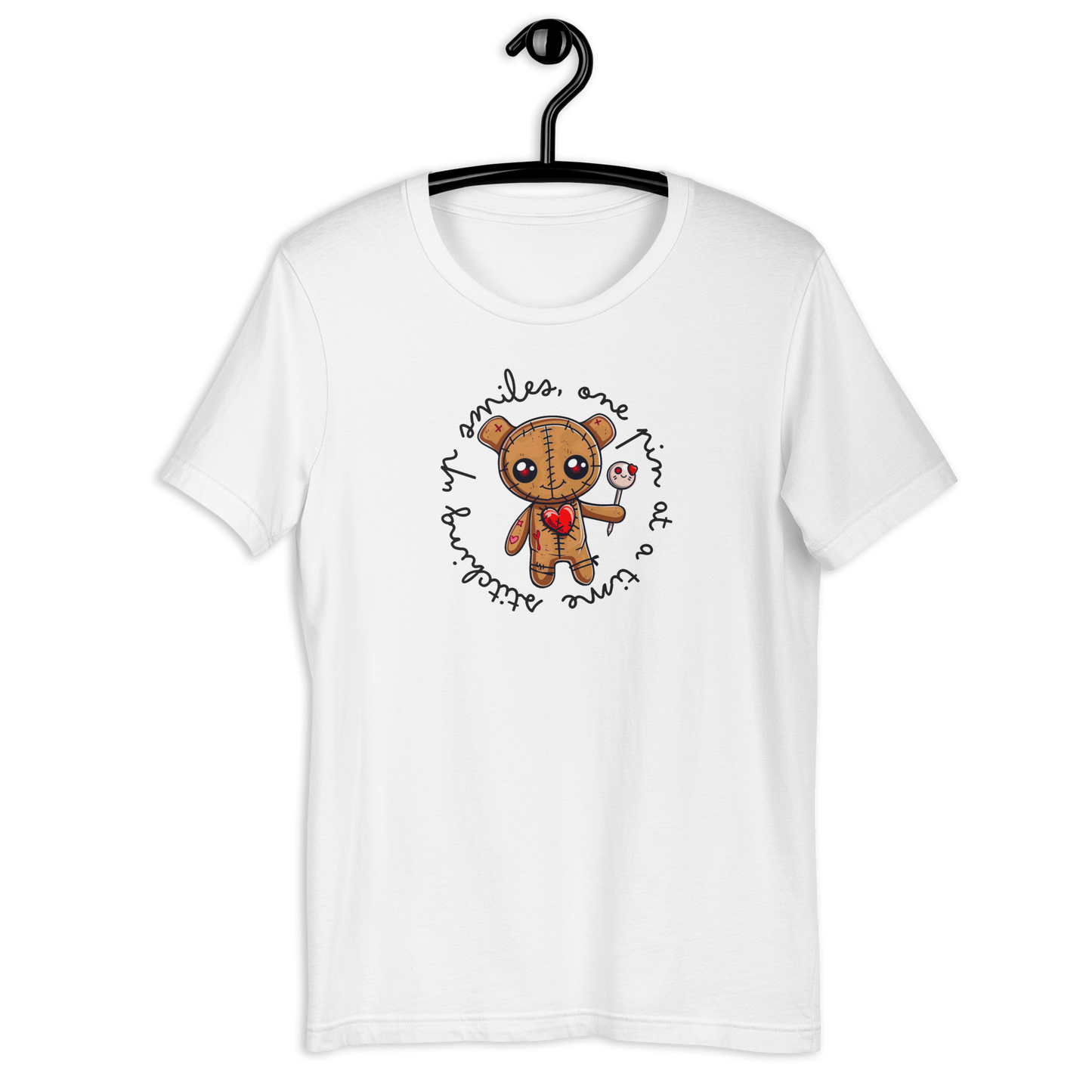 Voodoo Doll Quote: "Stitching up smiles one pin at a time" Unisex T-shirt