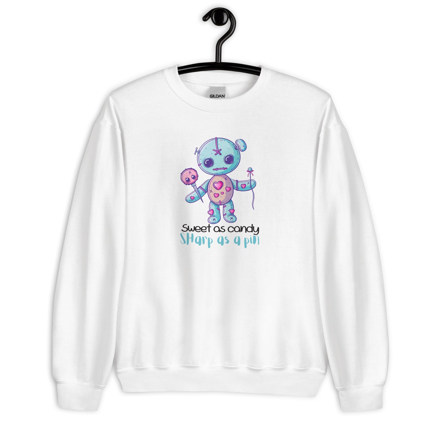 Voodoo Doll Quote: "Sweet as candy sharp as a pin" Unisex Sweatshirt
