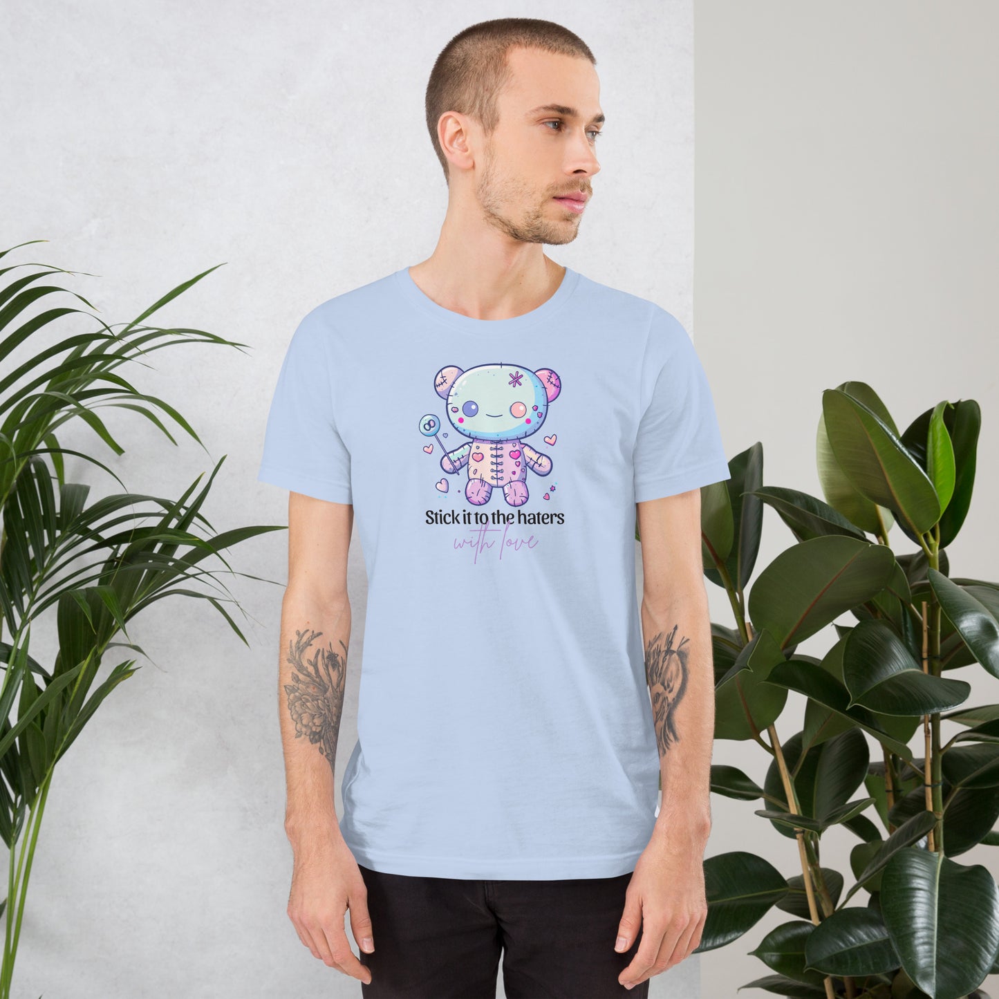 Voodoo Doll Quote: "Stick it to the haters with love" Unisex t-shirt