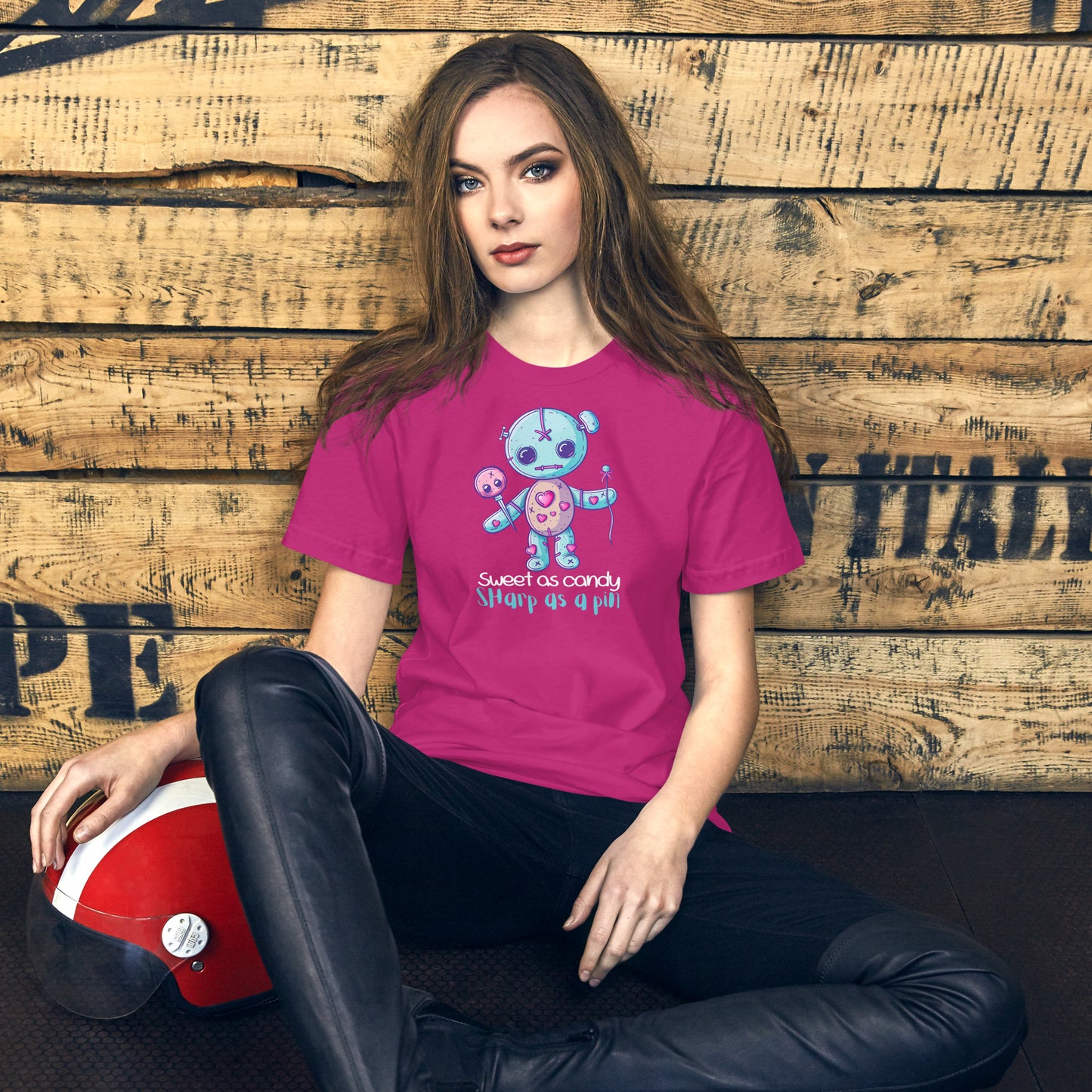 Voodoo Doll Quote: "Sweet as candy sharp as a pin" Unisex t-shirt