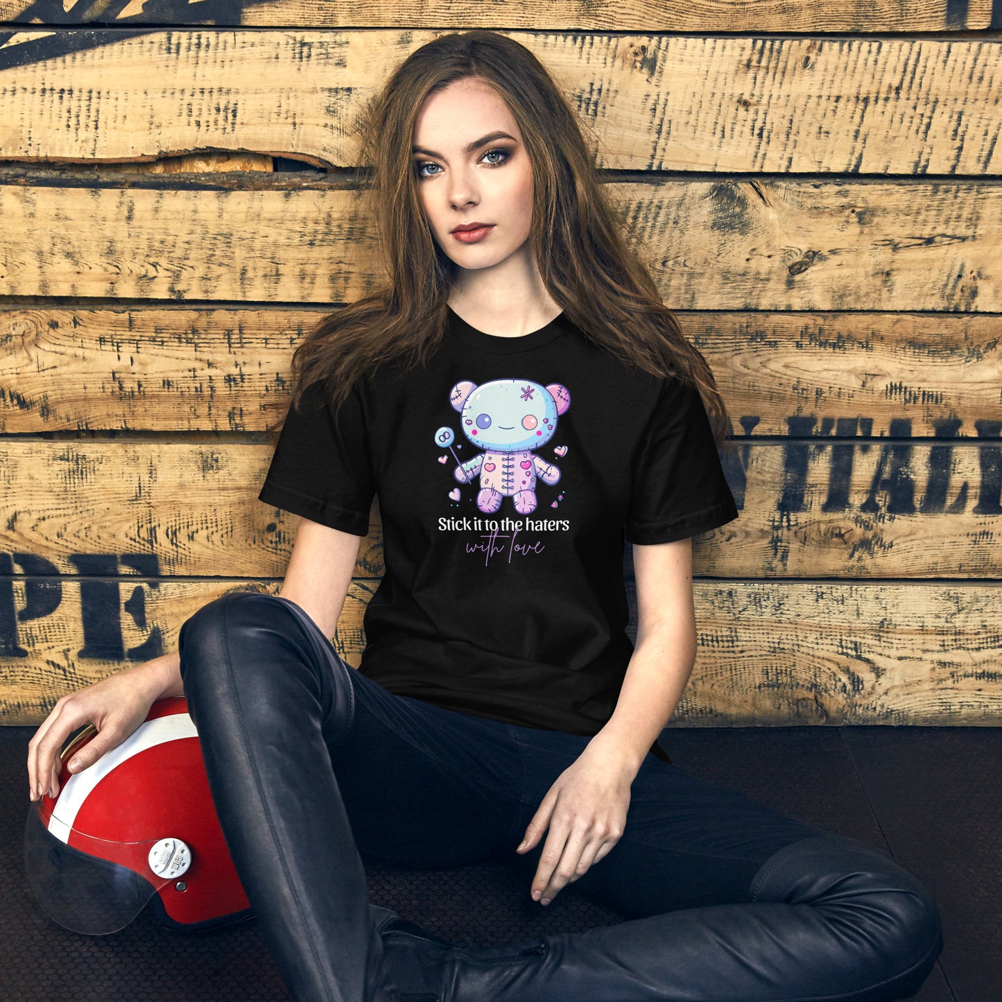Voodoo Doll Quote: "Stick it to the haters with love" Unisex t-shirt