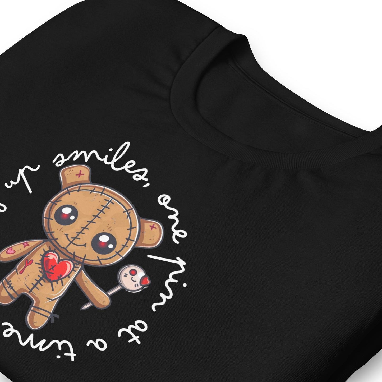 Voodoo Doll Quote: "Stitching up smiles one pin at a time" Unisex T-shirt