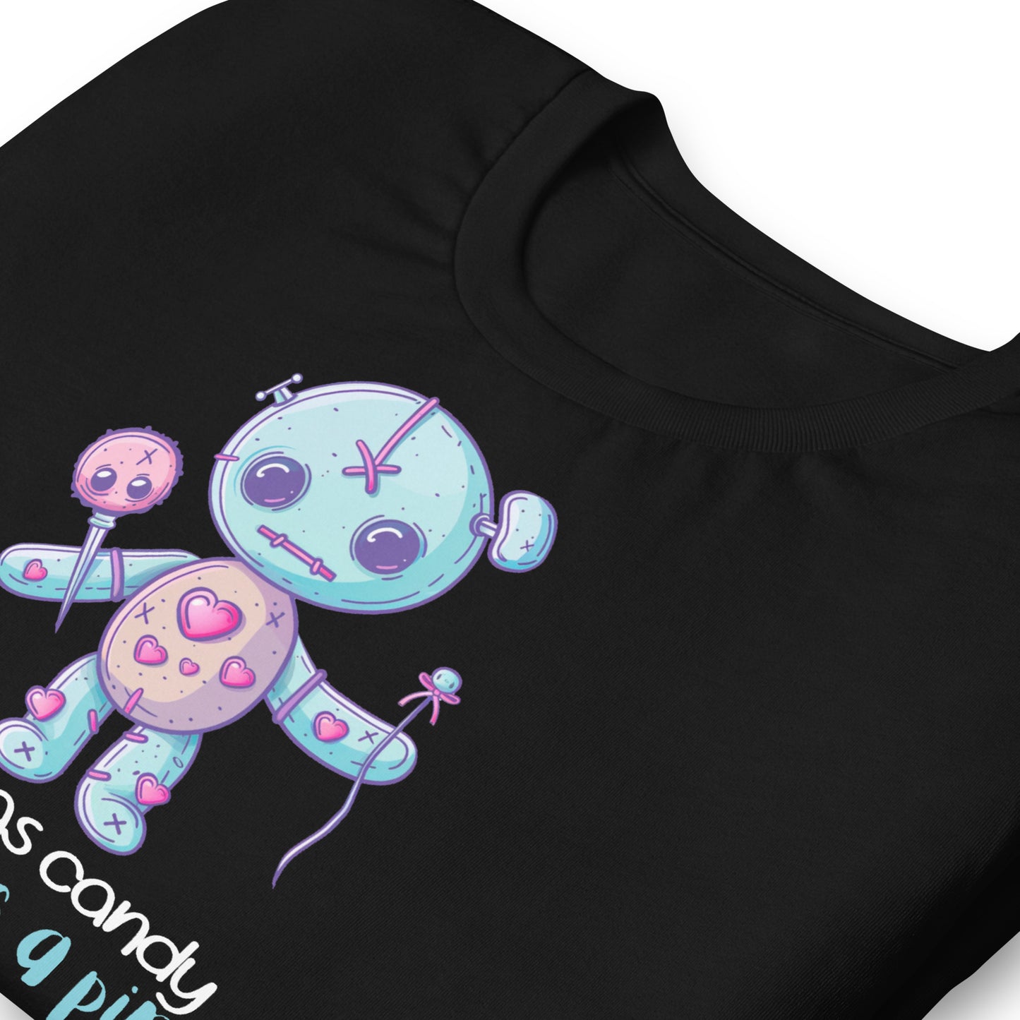 Voodoo Doll Quote: "Sweet as candy sharp as a pin" Unisex t-shirt
