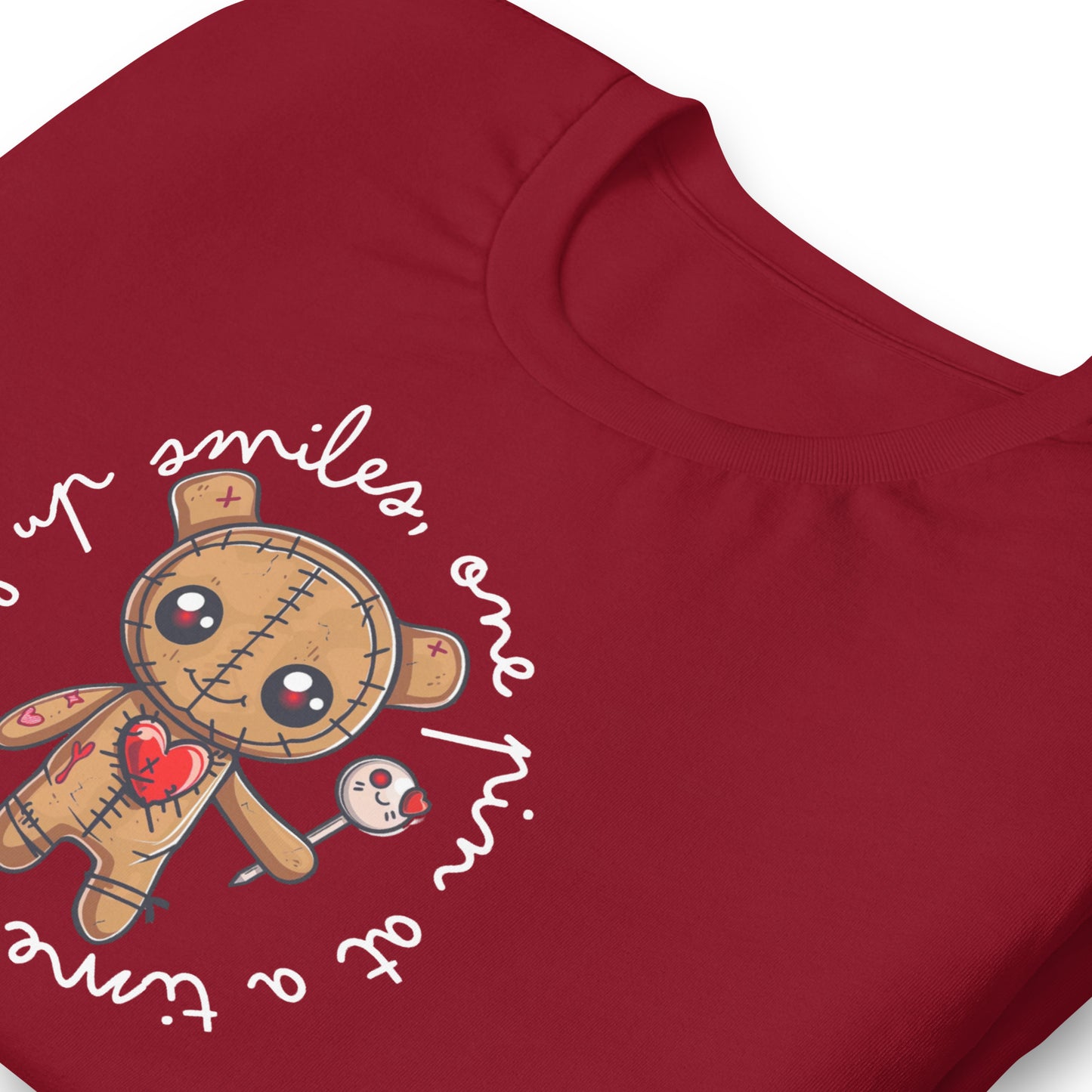 Voodoo Doll Quote: "Stitching up smiles one pin at a time" Unisex T-shirt