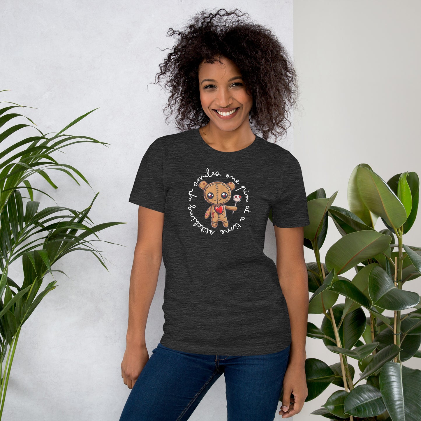Voodoo Doll Quote: "Stitching up smiles one pin at a time" Unisex T-shirt