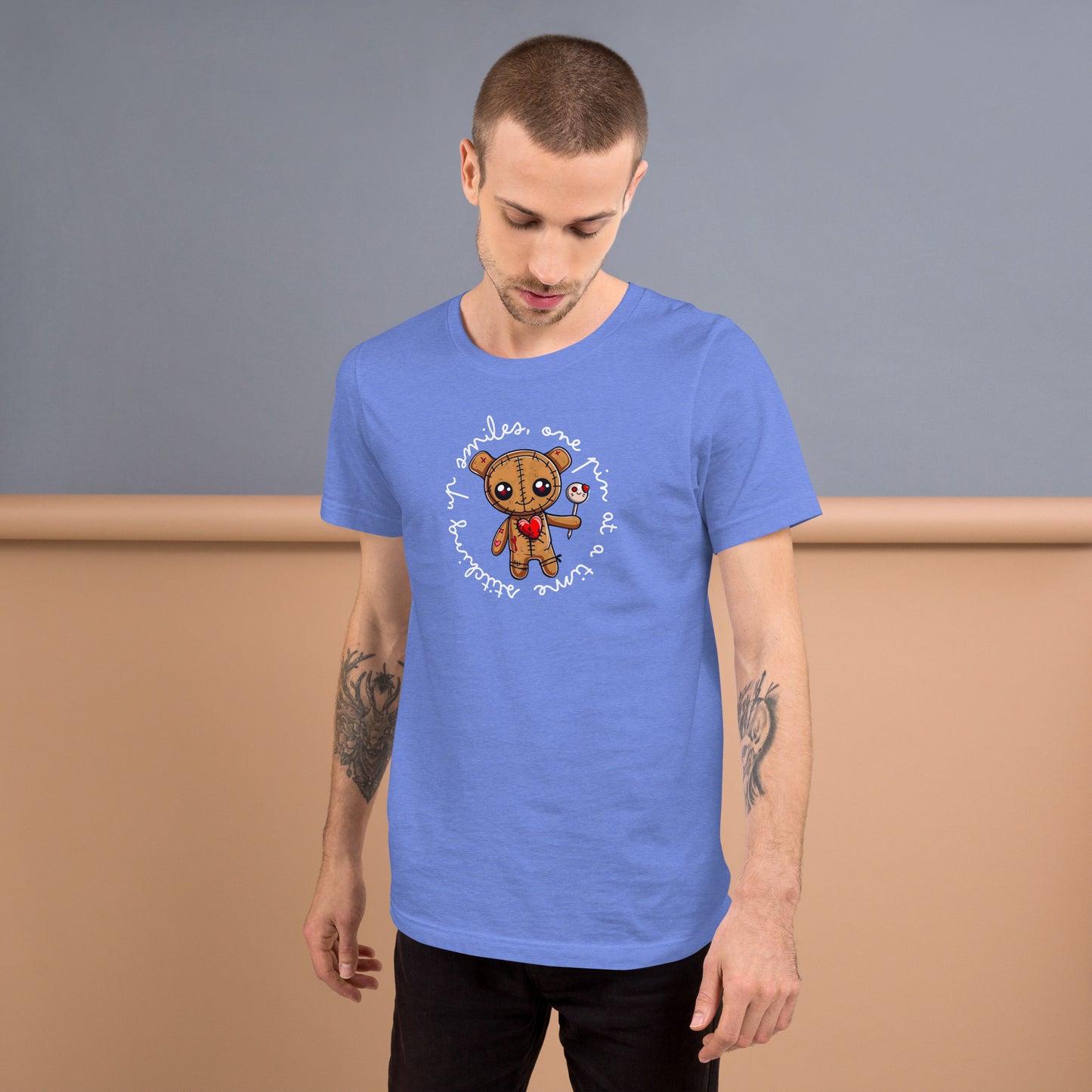 Voodoo Doll Quote: "Stitching up smiles one pin at a time" Unisex T-shirt
