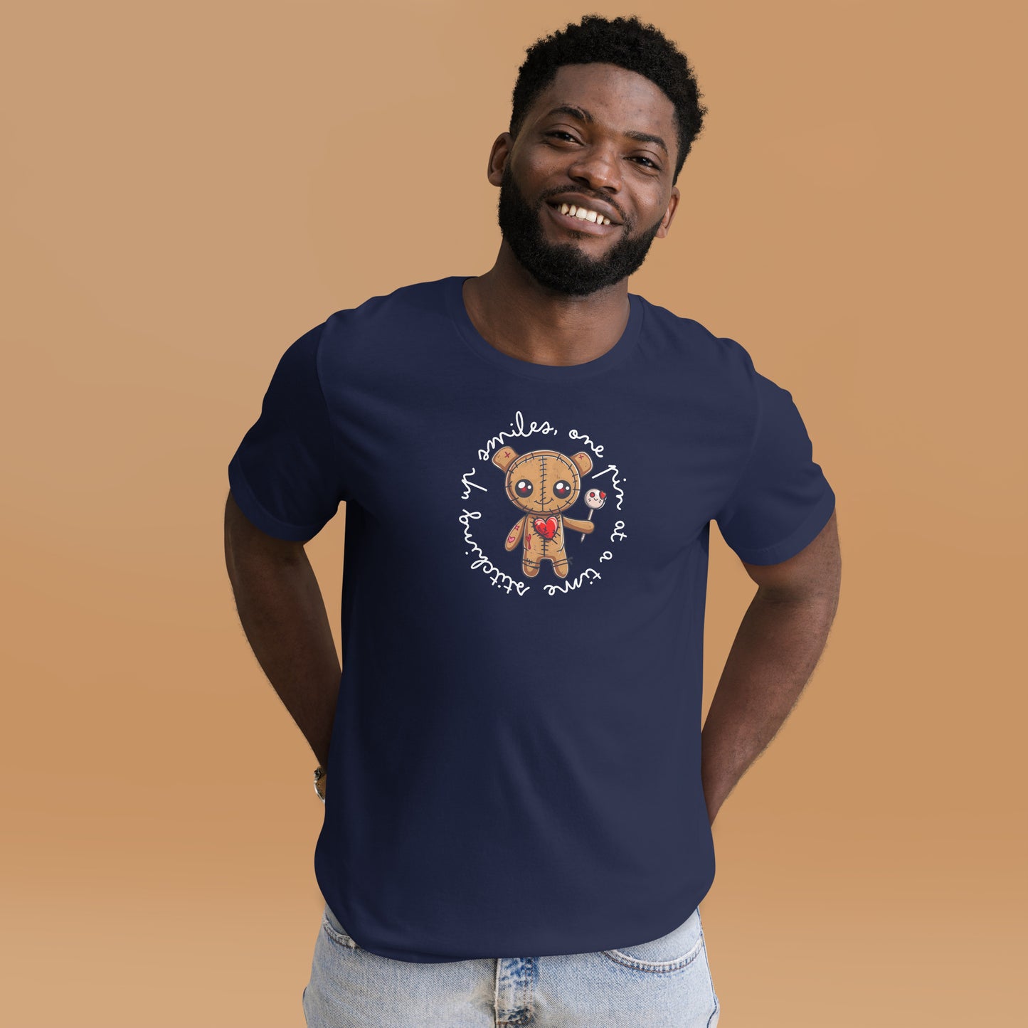 Voodoo Doll Quote: "Stitching up smiles one pin at a time" Unisex T-shirt