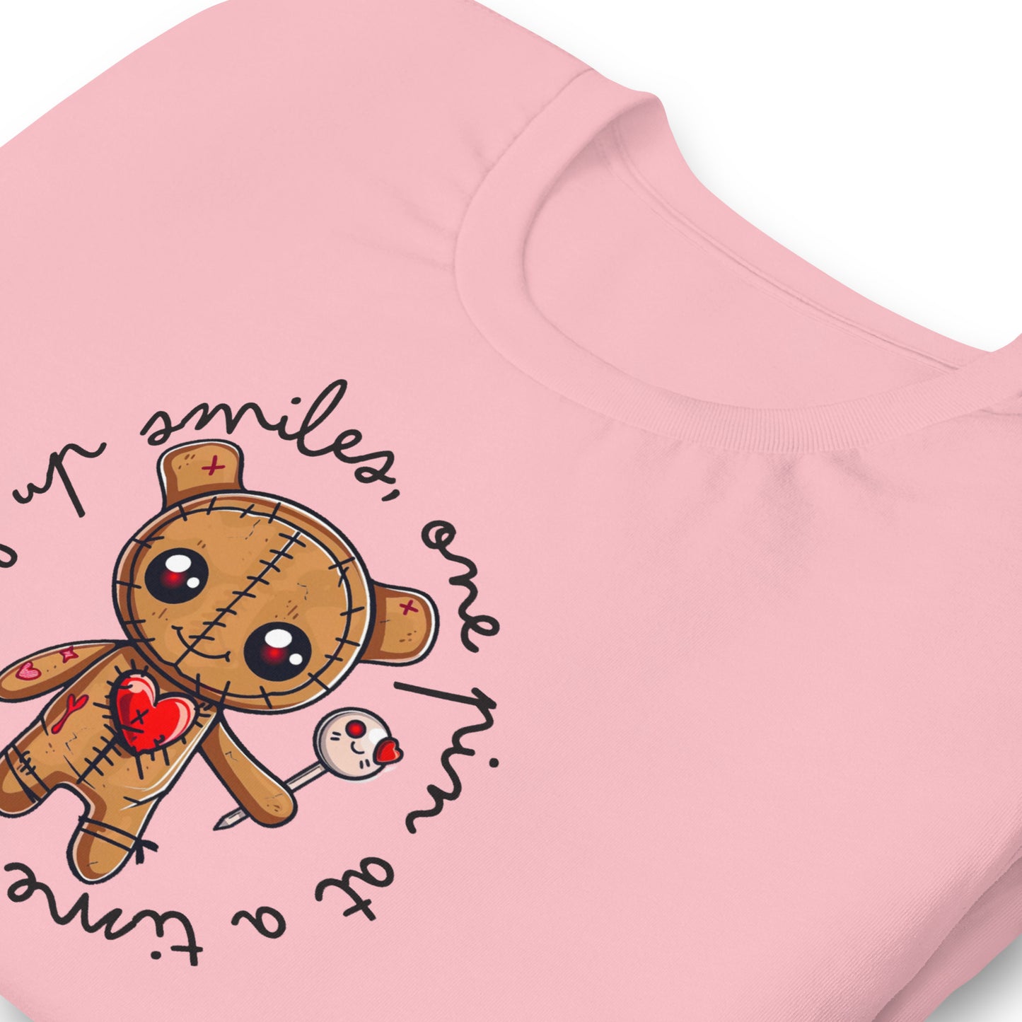 Voodoo Doll Quote: "Stitching up smiles one pin at a time" Unisex T-shirt