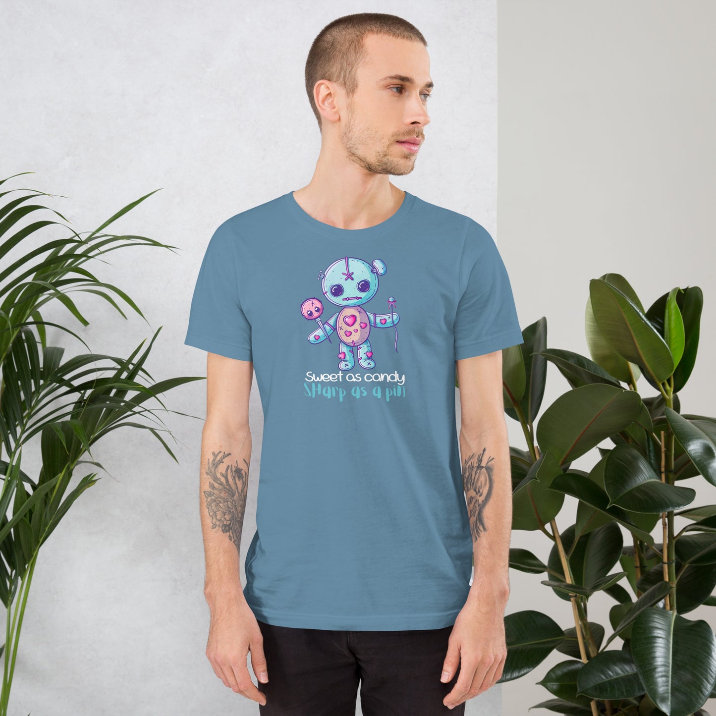 Voodoo Doll Quote: "Sweet as candy sharp as a pin" Unisex t-shirt