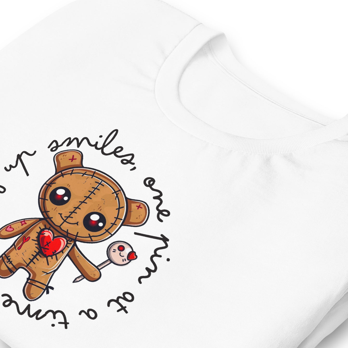 Voodoo Doll Quote: "Stitching up smiles one pin at a time" Unisex T-shirt