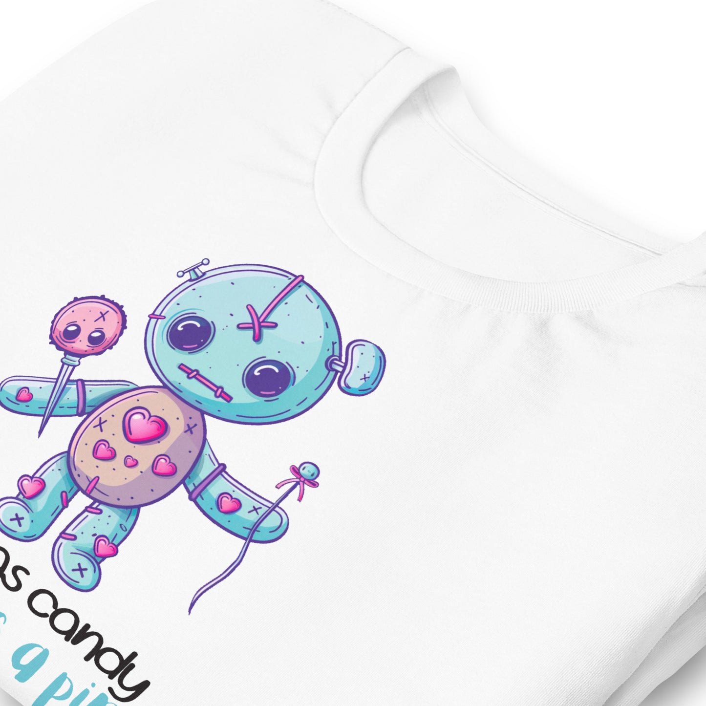 Voodoo Doll Quote: "Sweet as candy sharp as a pin" Unisex t-shirt