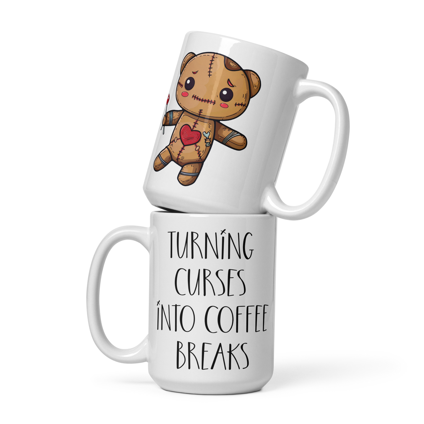 Voodoo Doll Coffee Mug: "Turning curses into coffee breaks"