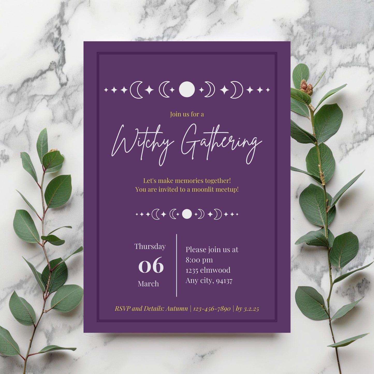 Editable Witchy Gathering Invitation Canva Template