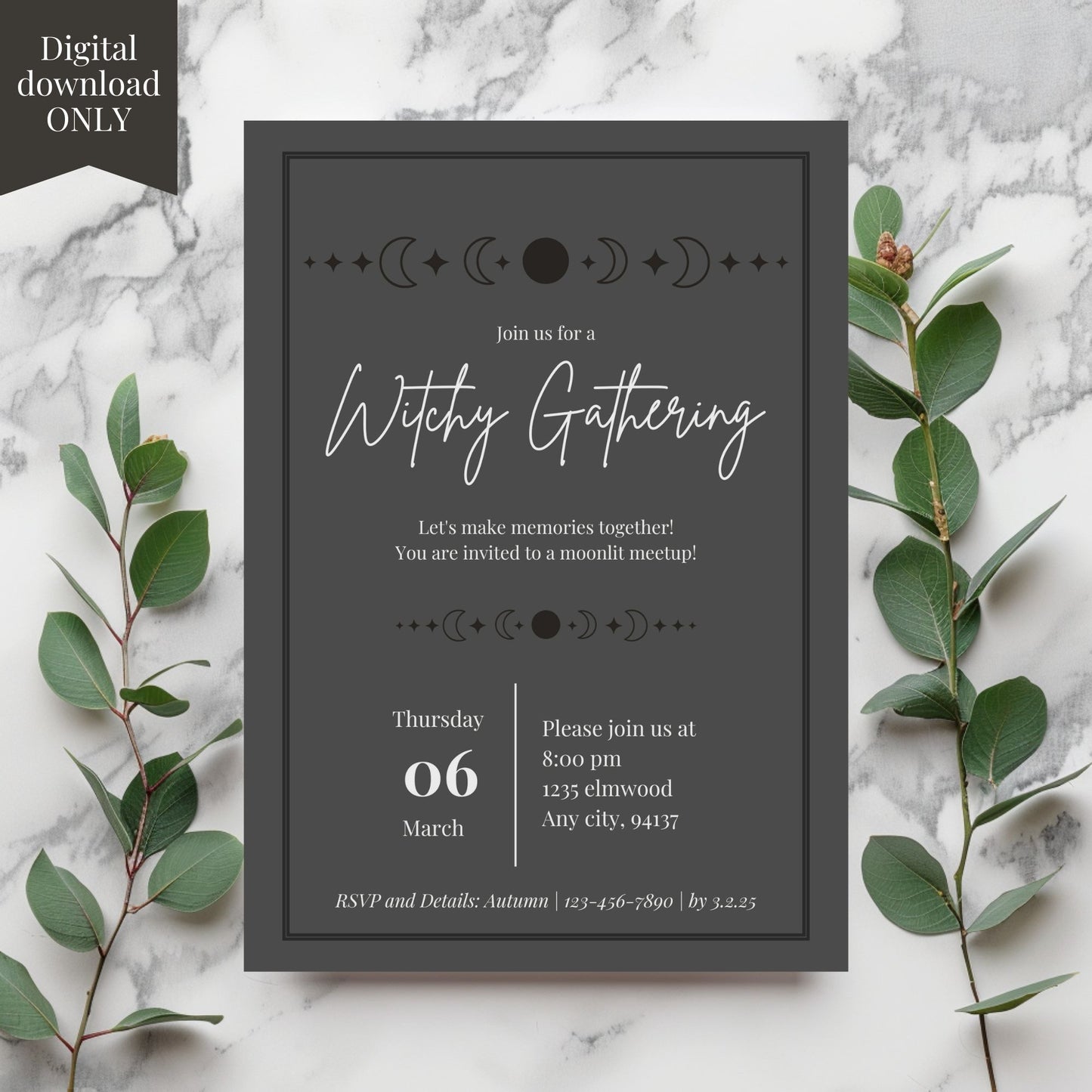 Editable Witchy Gathering Invitation Canva Template