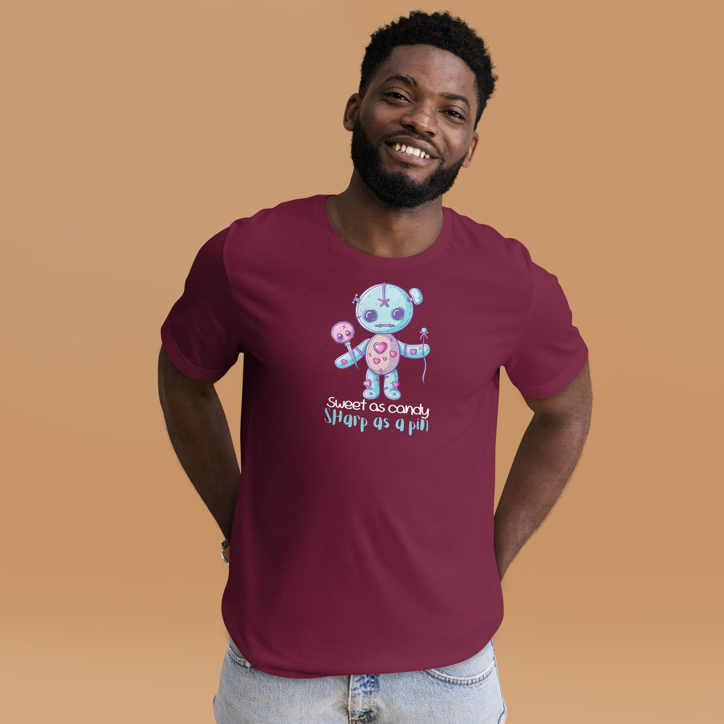 Voodoo Doll Quote: "Sweet as candy sharp as a pin" Unisex t-shirt